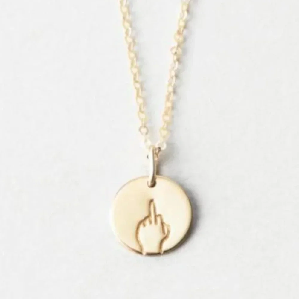 "Nope" Sign Language Gold Charm Disc Necklace